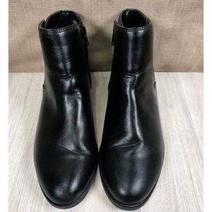 St John's Bay Ryder Booties Womens 9M Black‎ Side Zip Stack Heel Ankle Boots